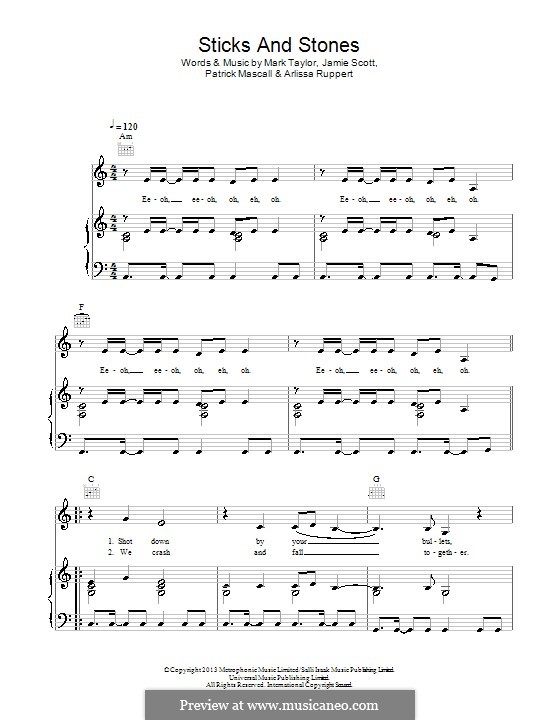 Sticks and Stones (Arlissa): Für Stimme und Klavier (oder Gitarre) by Mark Taylor, Arlissa Ruppert, Patrick Mascall, Jamie Scott