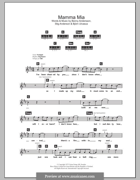 Mamma Mia (ABBA): Für Ukulele by Benny Andersson, Björn Ulvaeus, Stig Anderson