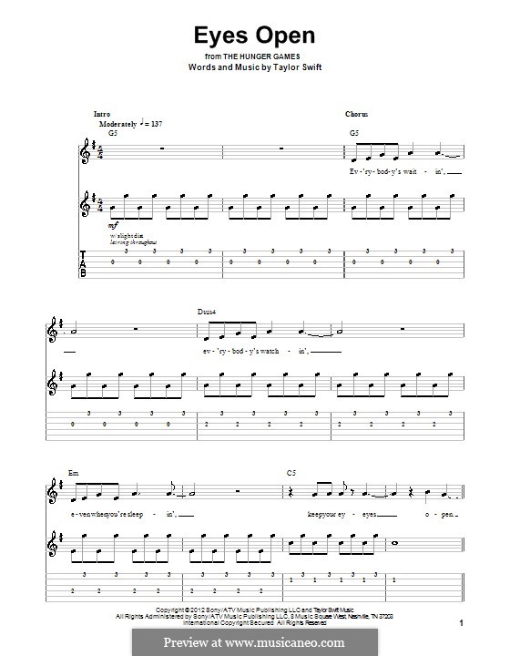 Eyes Open (from The Hunger Games): Für Gitarre mit Tab by Taylor Swift