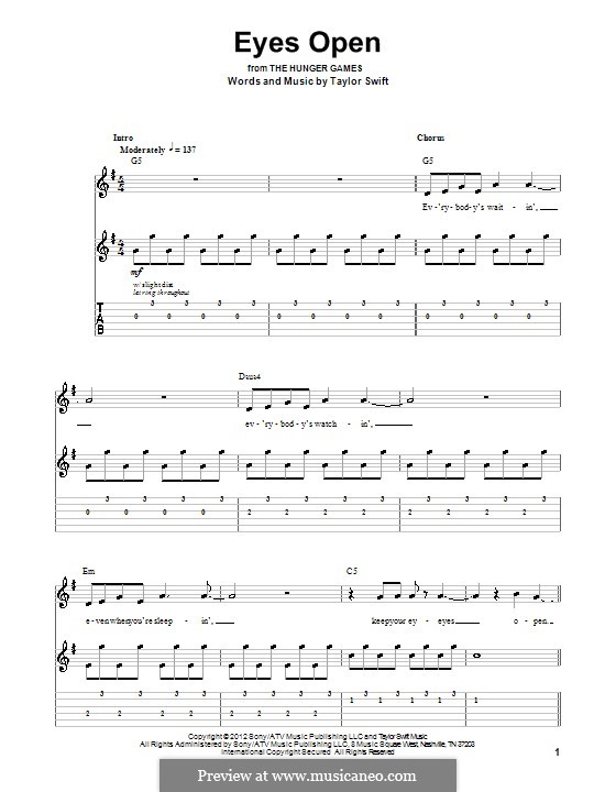 Eyes Open (from The Hunger Games): Für Gitarre mit Tab by Taylor Swift