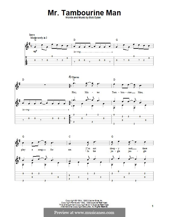Mr. Tambourine Man: Für Gitarre mit Tab by Bob Dylan