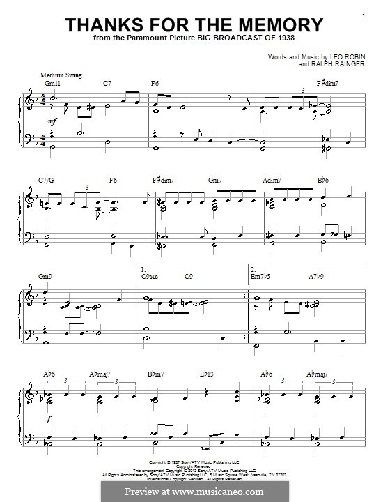 Thanks for the Memory: Für Klavier by Ralph Rainger