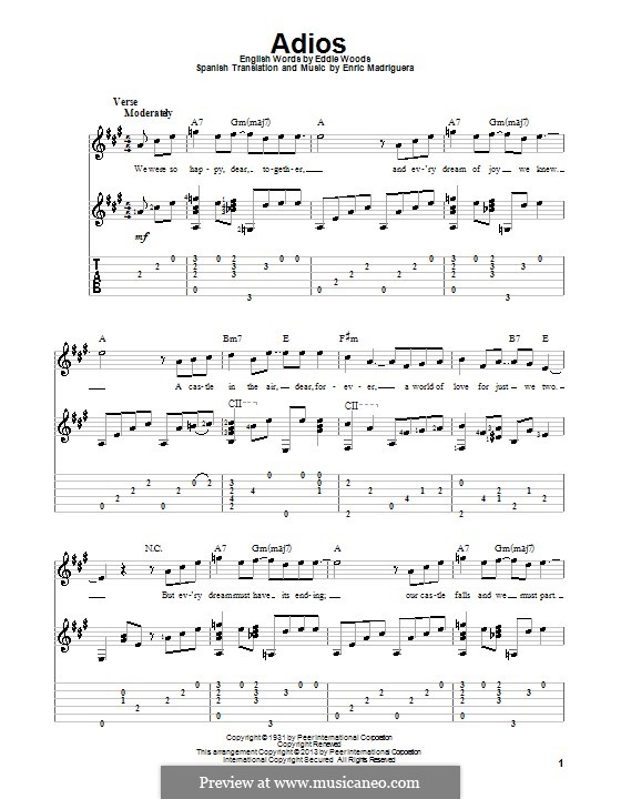 Adios: Für Gitarre mit Tab by Enric Madriguera