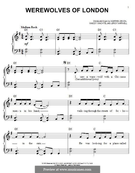 Werewolves of London: Für Klavier by Leroy Marinel, Waddy Wachtel, Warren Zevon