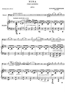 Tre giorni son che Nina: For cello and piano – score, part by Giovanni Battista Pergolesi