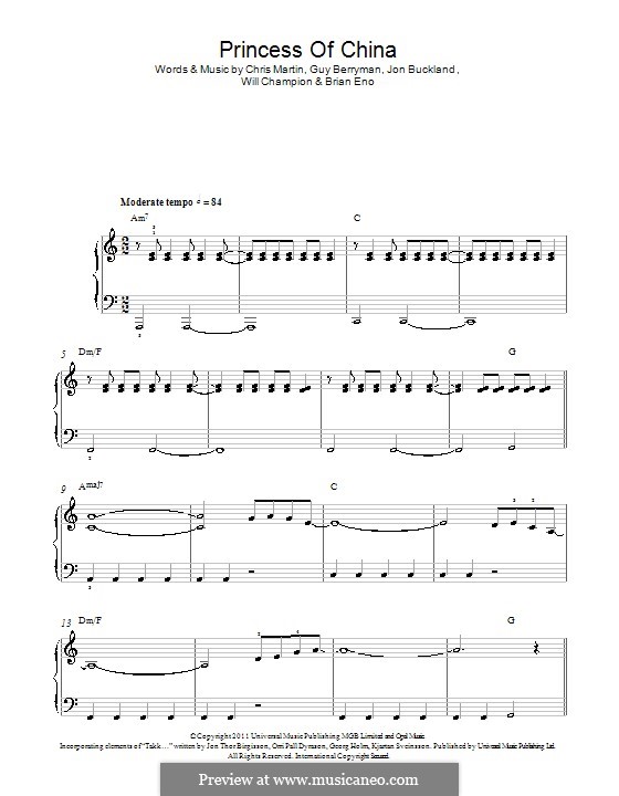 Princess of China (Coldplay): Für Klavier by Brian Eno, Chris Martin, Guy Berryman, Jonny Buckland, Will Champion
