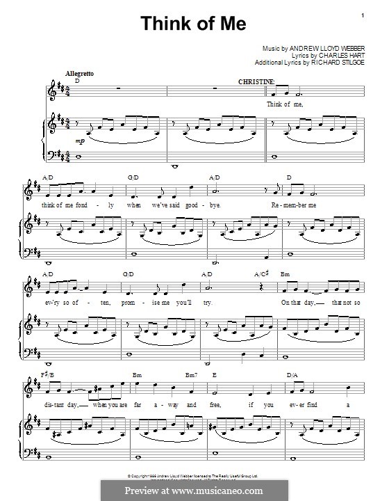 Think of Me: Für Stimme und Klavier by Andrew Lloyd Webber