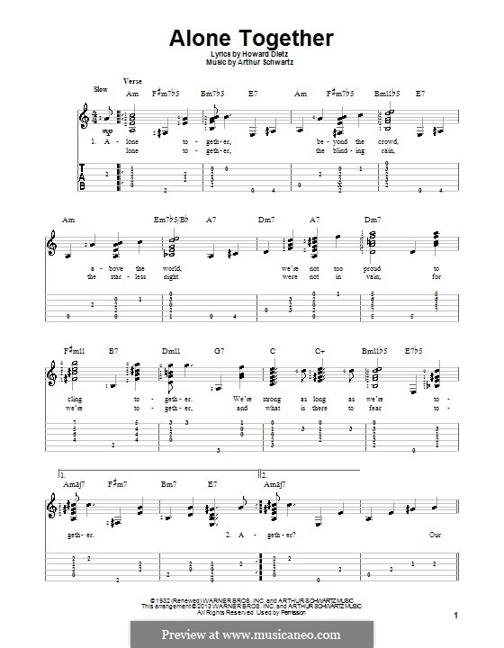 Alone Together (Peggy Lee): Für Gitarre mit Tab by Arthur Schwartz