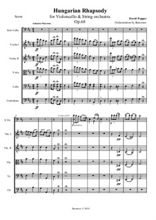 Ungarische Rhapsodie für Cello und Klavier, Op.68: For cello and string orchestra by David Popper