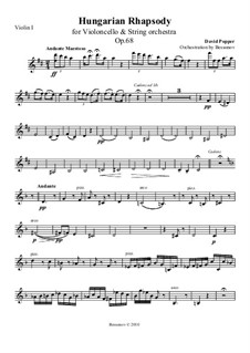 Ungarische Rhapsodie für Cello und Klavier, Op.68: For cello and string orchestra – orchestral parts by David Popper