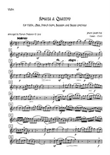 Sonata a Quattro, K.347: For oboe, bassoon, french horn, violin and double bass – violin part by Johann Fux