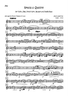 Sonata a Quattro, K.347: For oboe, bassoon, french horn, violin and double bass – oboe part by Johann Fux