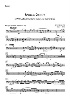 Sonata a Quattro, K.347: For oboe, bassoon, french horn, violin and double bass – bassoon part by Johann Fux