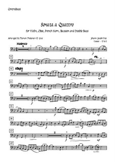 Sonata a Quattro, K.347: For oboe, bassoon, french horn, violin and double bass – double bass part by Johann Fux