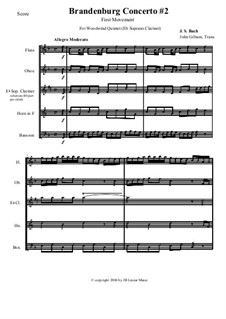 Brandenburgisches Konzert Nr.2 in F-Dur, BWV 1047: Movement I, for woodwind quintet by Johann Sebastian Bach