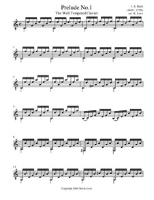 Präludium und Fuge Nr.1 in C-Dur, BWV 846: Prelude, for guitar by Johann Sebastian Bach