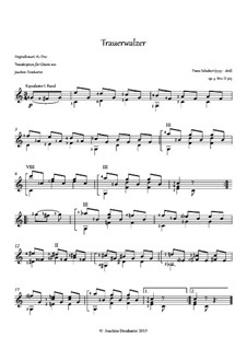 Sechsunddreissig ursprünglichen Tänze, D.365 Op.9: Nr.2 Trauerwalzer, für Gitarre by Franz Schubert