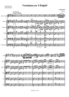 Variationen über 'I Palpiti' für Violine und Klavier, Op.13: Version für Violine und Streichorchester by Niccolò Paganini