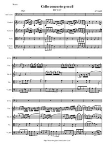 Concerto for Cello and Strings in G Minor, RV 417: Score, parts by Antonio Vivaldi