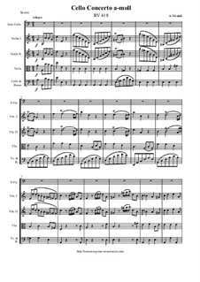 Concerto for Cello and Strings in A Minor, RV 418: Score, parts by Antonio Vivaldi