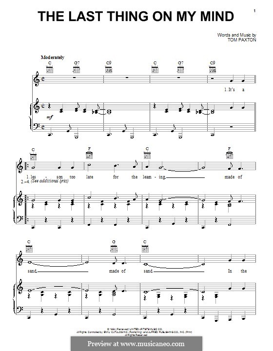 The Last Thing on My Mind: Für Stimme und Klavier (oder Gitarre) by Tom Paxton