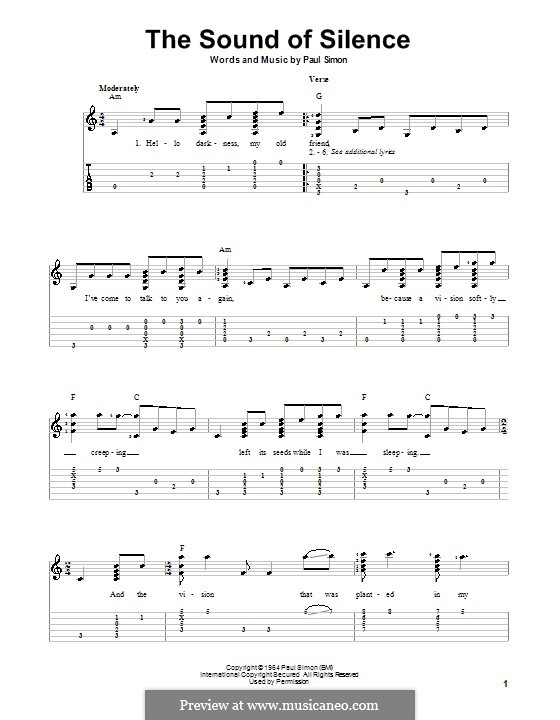 The Sound of Silence (Simon & Garfunkel): Für Gitarre mit Tab by Paul Simon