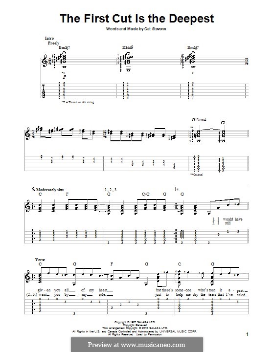 The First Cut Is the Deepest: Für Gitarre mit Tab by Cat Stevens