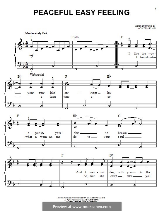 Peaceful Easy Feeling (The Eagles): Für Klavier by Jack Tempchin