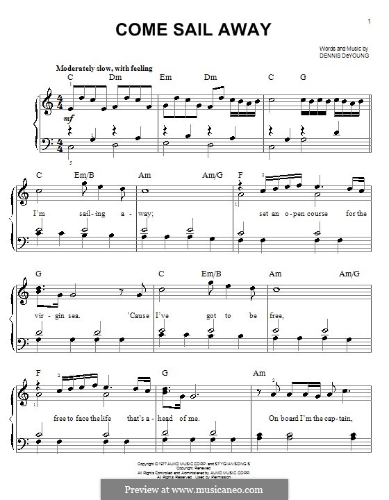 Come Sail Away (Styx): Für Klavier by Dennis DeYoung