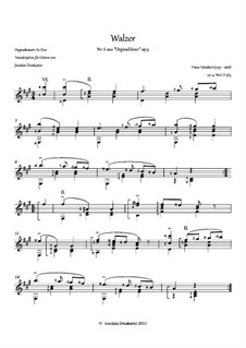 Sechsunddreissig ursprünglichen Tänze, D.365 Op.9: Nr.6 Walzer, für Gitarre by Franz Schubert