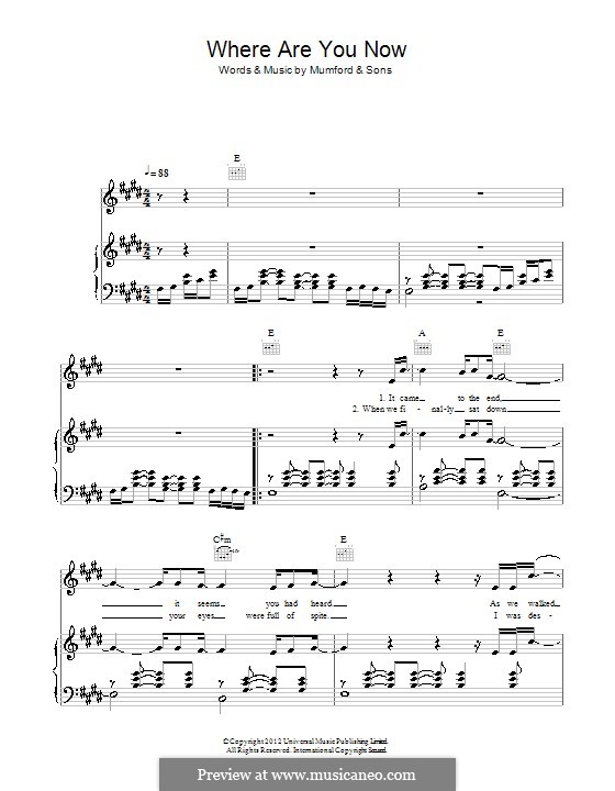 Where Are You Now (Mumford & Sons): Für Stimme und Klavier (oder Gitarre) by Marcus Mumford