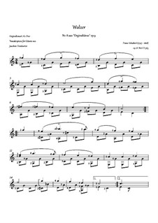 Sechsunddreissig ursprünglichen Tänze, D.365 Op.9: Nr.8 Walzer, für Gitarre by Franz Schubert