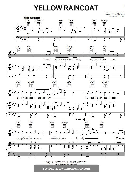 Yellow Raincoat: Für Stimme und Klavier (oder Gitarre) by Justin Bieber