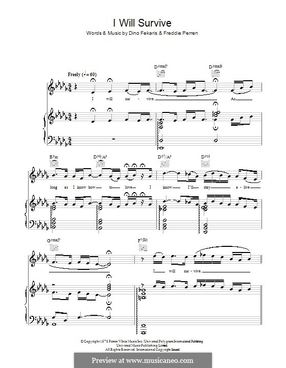 I Will Survive (Gloria Gaynor): Für Stimme und Klavier (oder Gitarre) by Dino Fekaris, Freddie Perren