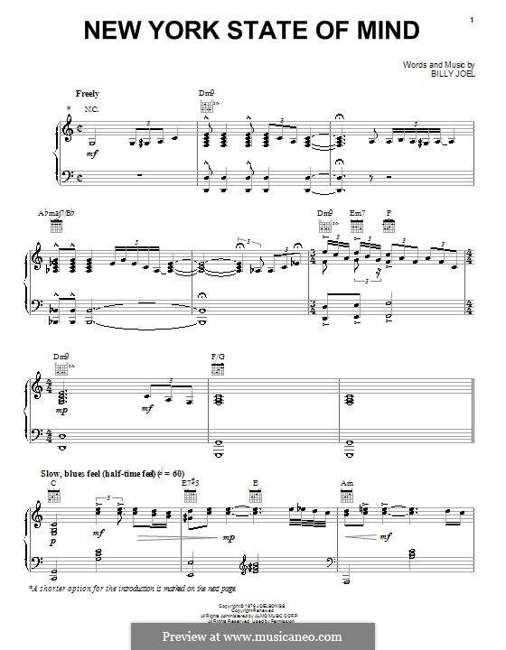 New York State of Mind: Für Stimme und Klavier (oder Gitarre) by Billy Joel