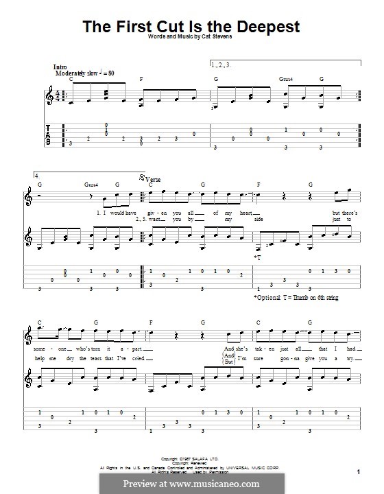 The First Cut Is the Deepest: Für Gitarre mit Tabulatur by Cat Stevens