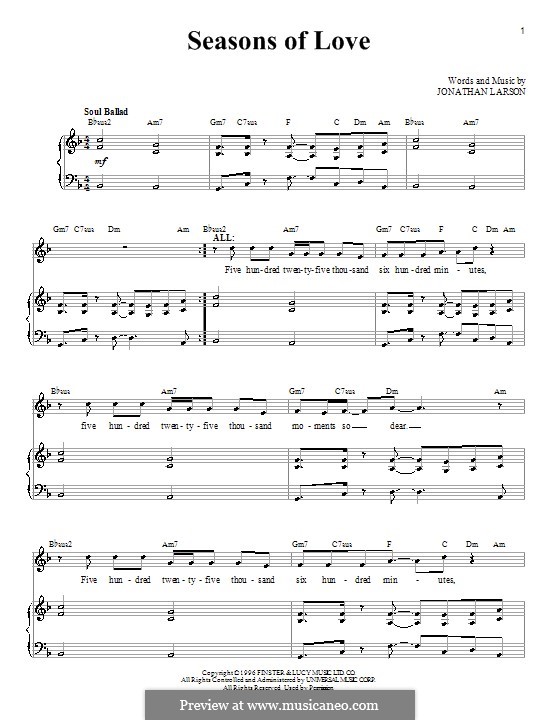 Seasons of Love (from Rent): Für Stimme und Klavier by Jonathan Larson