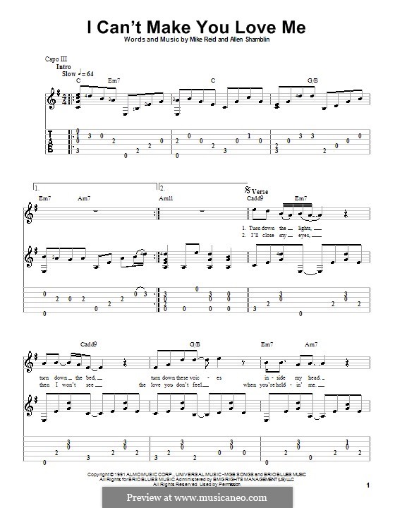 I Can't Make You Love Me (Bonnie Raitt): Für Gitarre mit Tab by Allen Shamblin, Mike Reid