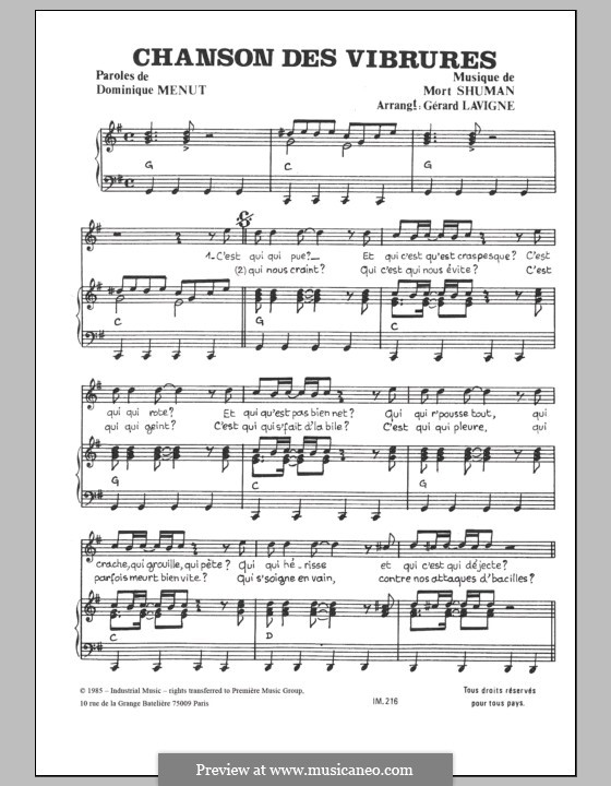 Chanson des Vibrures: Für Stimme und Klavier by Mort Shuman