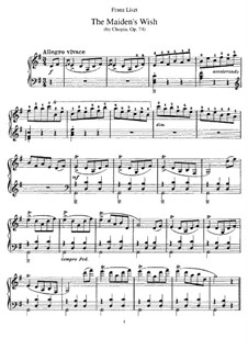 Sechs polnische Lieder. Transkriptionen über Themen von Chopin, S.480: Nr.1 Mädchens Wunsch (mit Fingersatz) by Franz Liszt