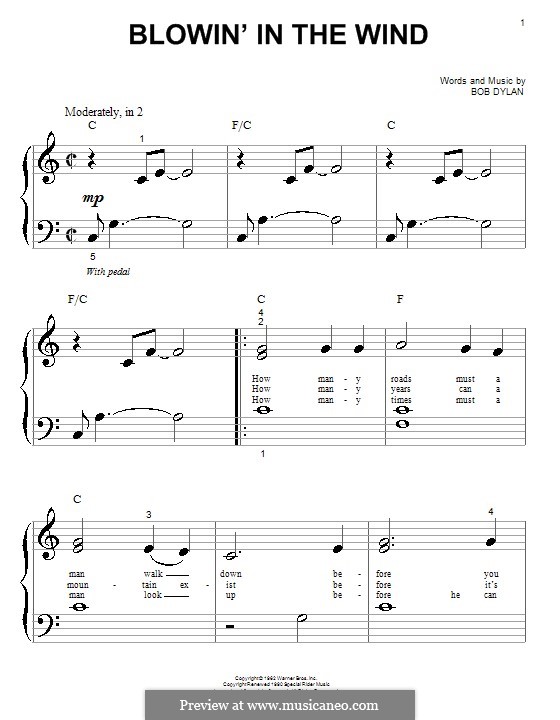 Blowin' in the Wind: Für Klavier by Bob Dylan