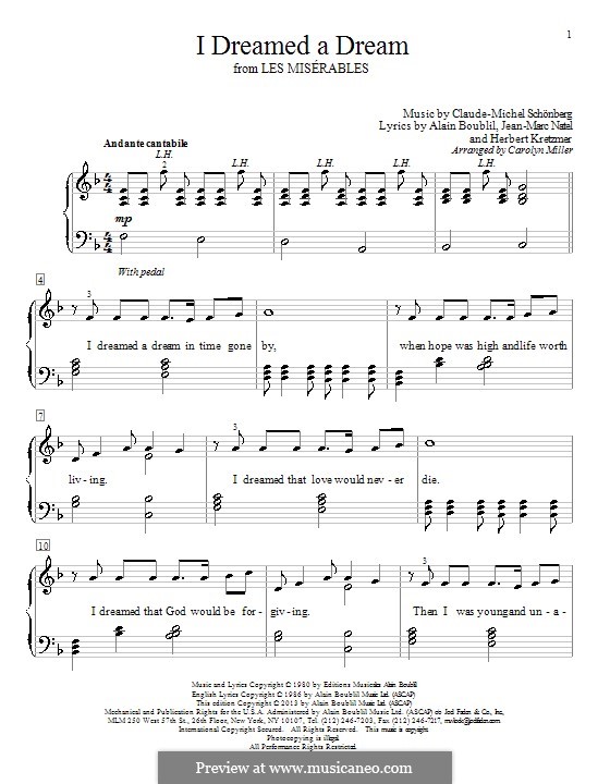 I Dreamed a Dream, for Piano: Für einen Interpreten by Claude-Michel Schönberg