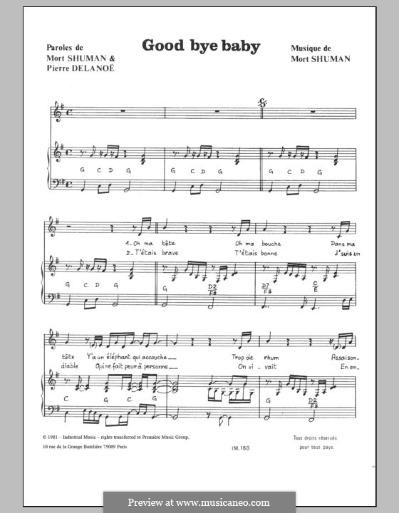 Good Bye Baby: Für Stimme und Klavier by Mort Shuman