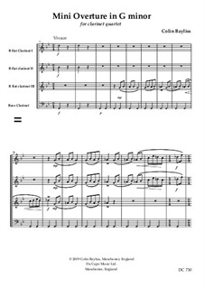 Mini Overture in G minor - clarinet quartet, B161: Mini Overture in G minor - clarinet quartet by Colin Bayliss