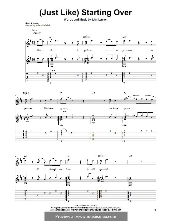 (Just Like) Starting Over: Für Gitarre mit Tab by John Lennon