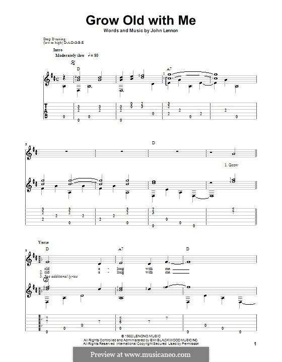Grow Old With Me: Für Gitarre mit Tab by John Lennon