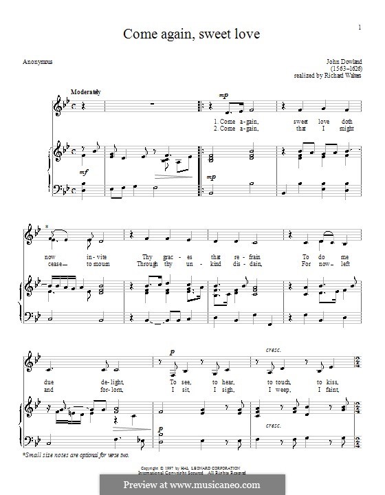 Come Again: Für Stimme und Klavier by John Dowland