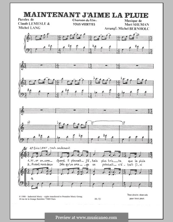Maintenant J'aime la Pluie: Für Stimme und Klavier by Mort Shuman