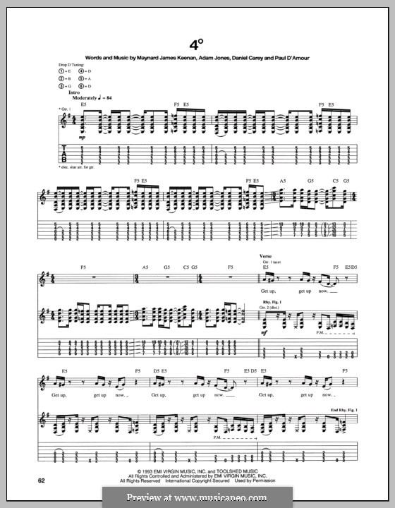 4 Degrees (Tool): Für Gitarre mit Tab by Adam Jones, Daniel Carey, Maynard James Keenan, Paul D'Amour