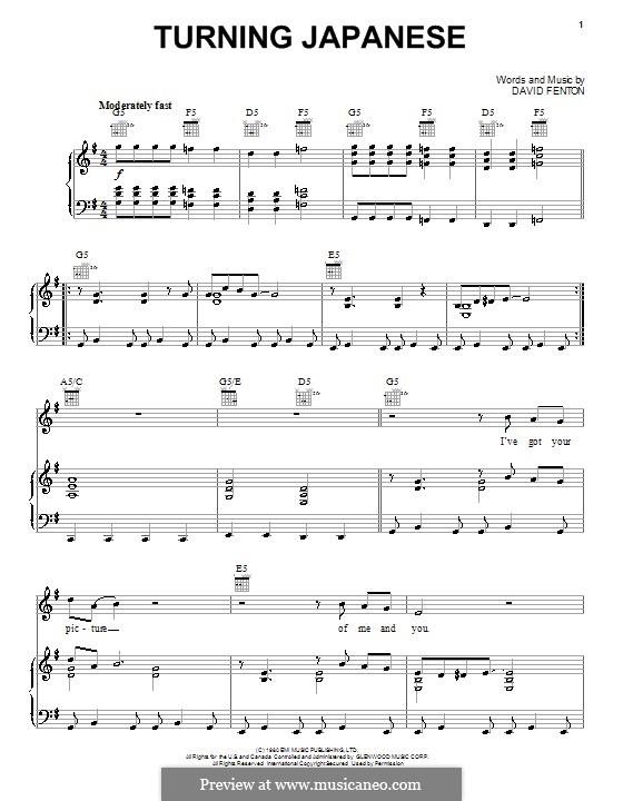 Turning Japanese (The Vapours): Für Stimme und Klavier (oder Gitarre) by David Fenton